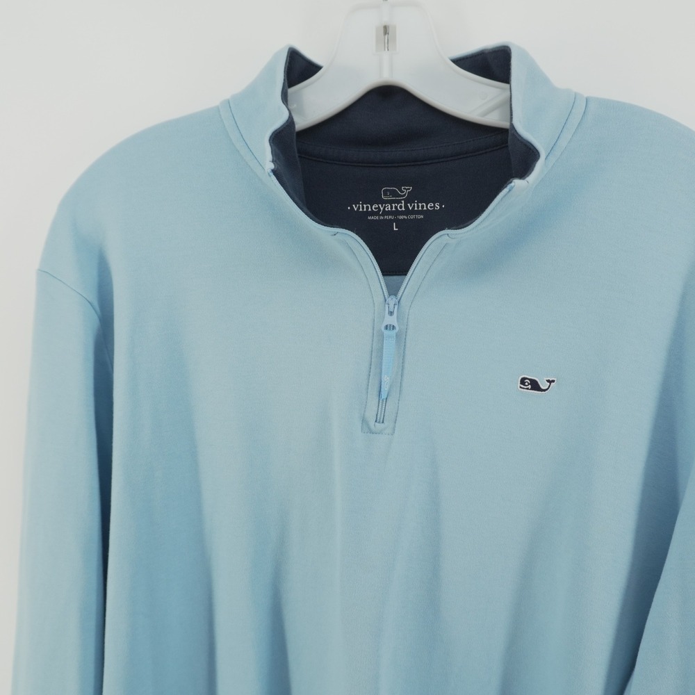 Vineyard Vines Quarter Zip Pullover Mens Large Blue Cotton Whale Logo Sweater
